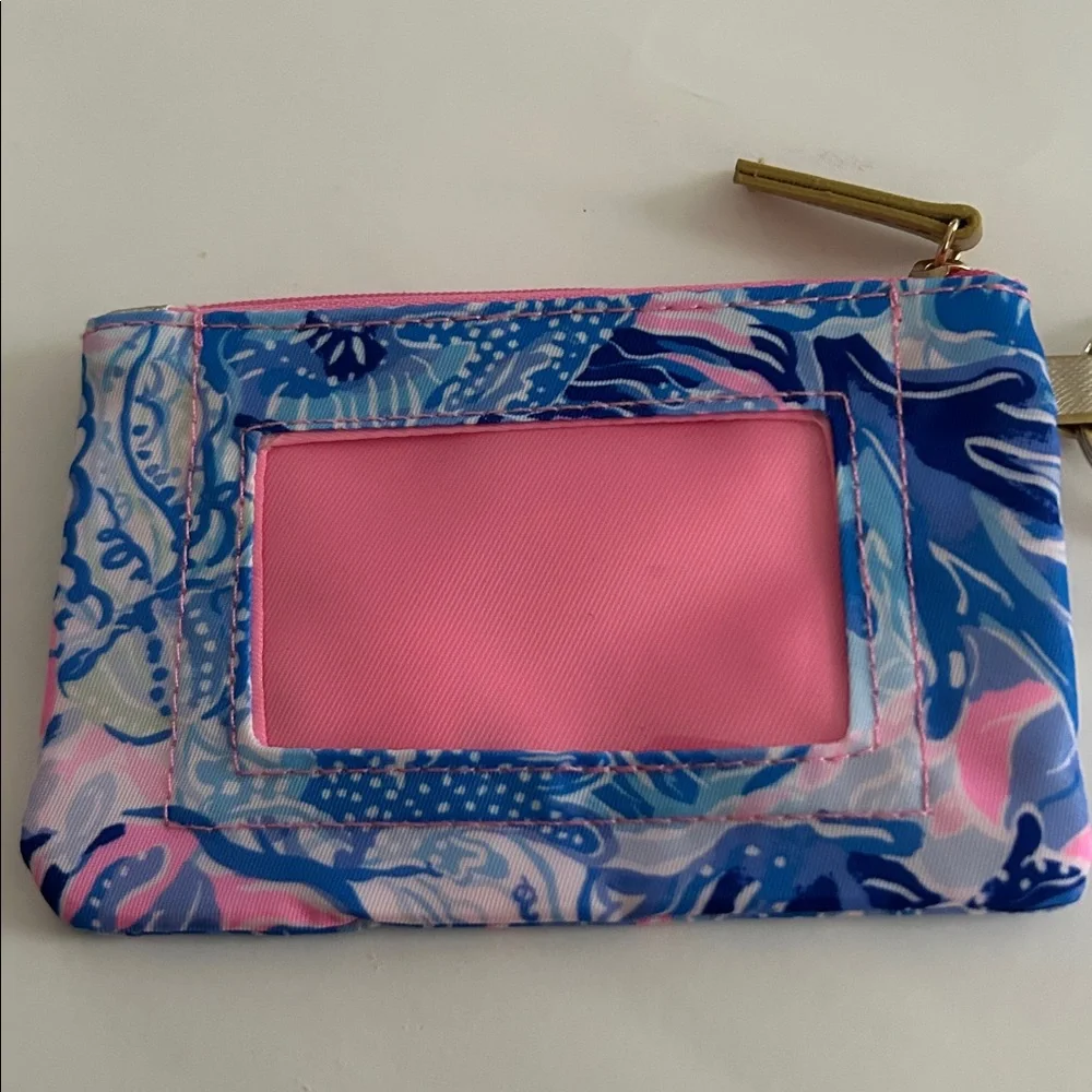 Lilly Pulitzer Shade Seekers ID Case Key Ring Wallet Blue Pink NWOT